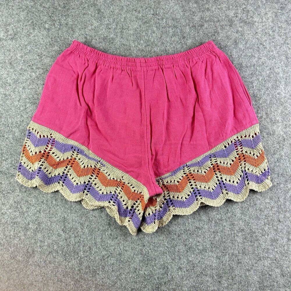 Umgee Shorts Womens M Pink Crochet Knit Scalloped Pull On Linen Blend Boho NEW - Picture 4 of 9